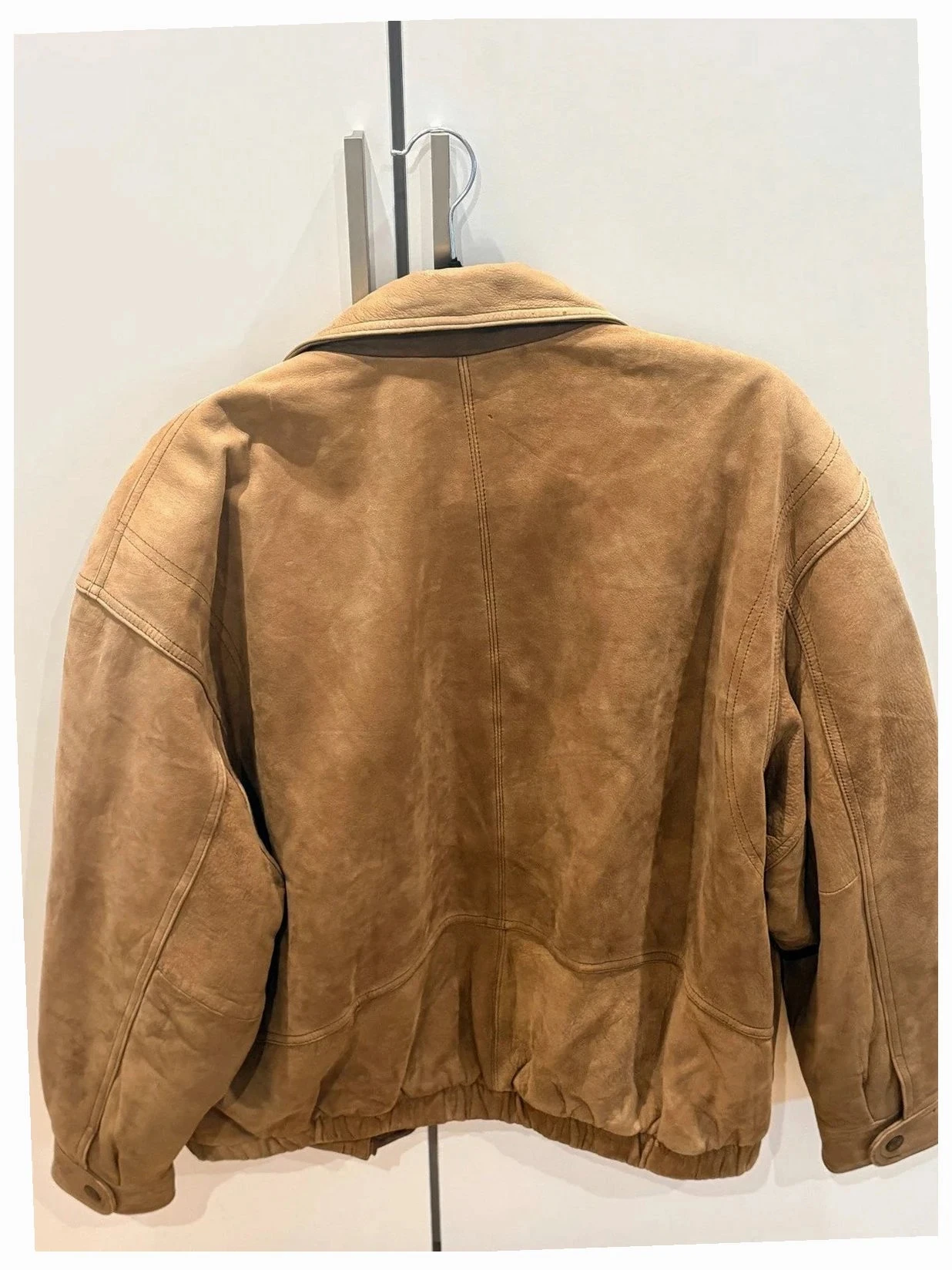 Vintage men's brown suede leather bomber jacket with large collar, aviator style, size L – photo 3